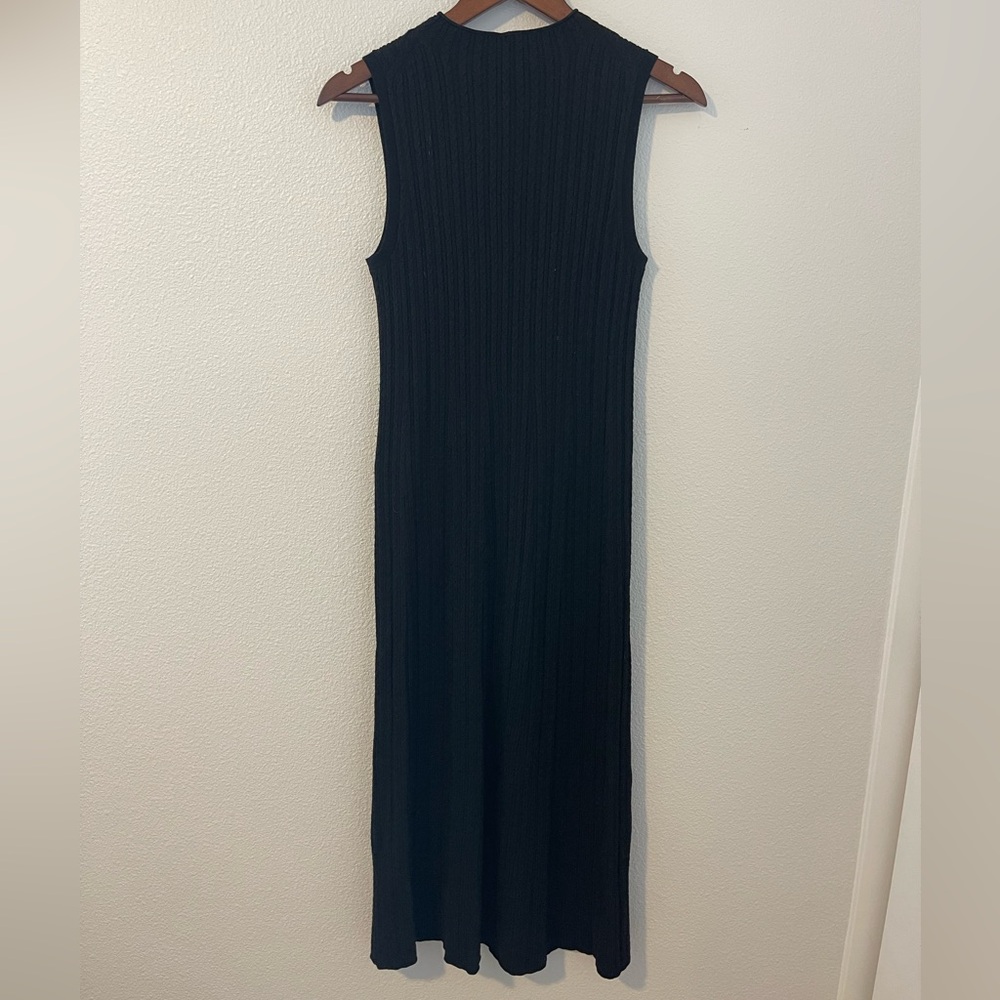 Theory Black Cable Knit Wool Blend Sleeveless Midi Dress - Picture 7 of 7